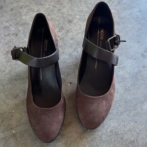 ECCO Women's Dark Brown Suede Mary Jane Heels